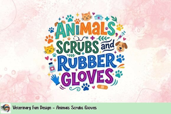 Download Veterinary Fun Design - Animals Scrubs Gloves - Design Collection