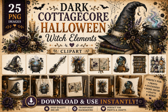 Download Dark Cottagecore Halloween Witch Element - Element Collection