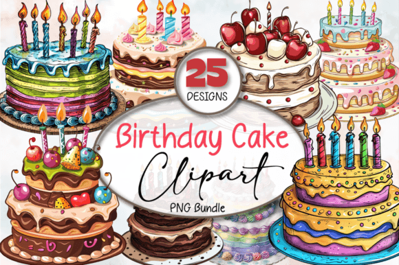 Download Watercolor Birthday Cake Clipart Bundle - Premium Resources