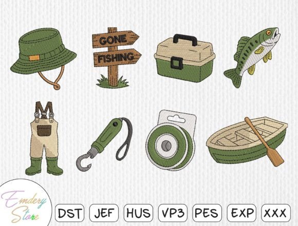 Download Fishing &amp; Angler Embroidery Design Set - Design Collection